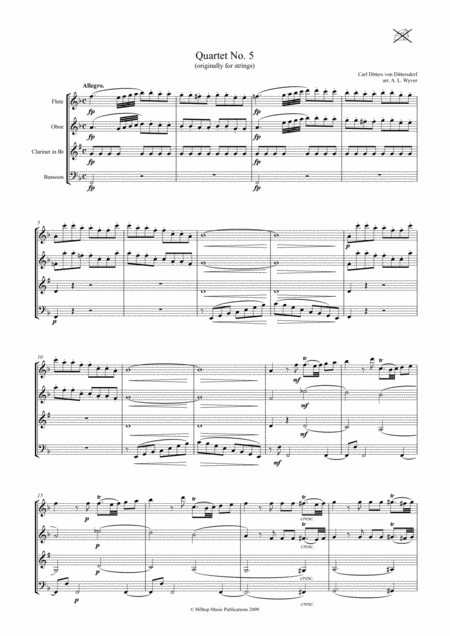 Free Sheet Music Dittersdorf Quartet No 5 Arr Woodwind Quartet