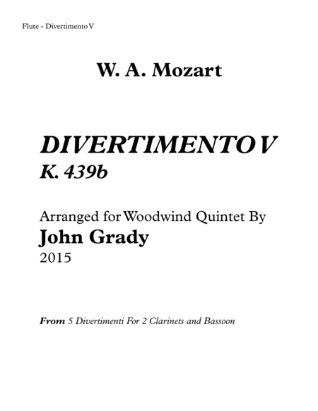 Free Sheet Music Divertimento 5 For Woodwind Quintet K 439