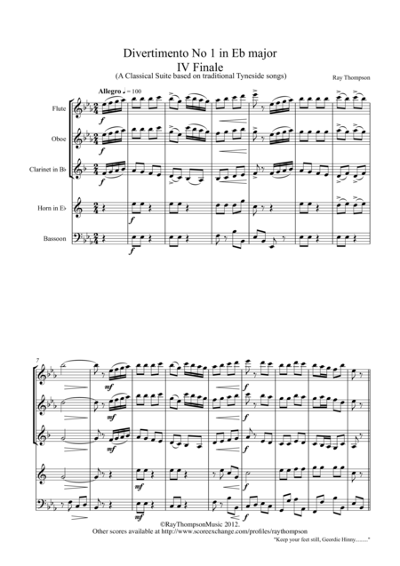 Divertimento No 1 In Eb Major Mvt Iv Finale Rondo Wind Quintet Sheet Music