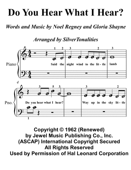 Do You Hear What I Hear Beginner Piano Sheet Music Sheet Music