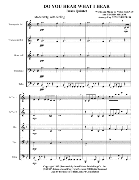 Do You Hear What I Hear Brass Quintet 2018 Holiday Contest Entry Sheet Music