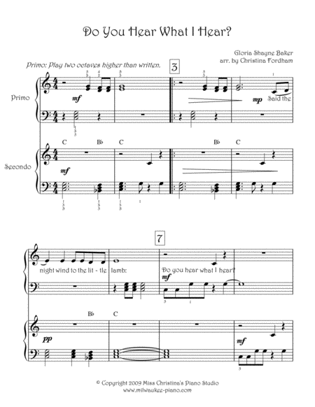 Do You Hear What I Hear Piano Duet Sheet Music