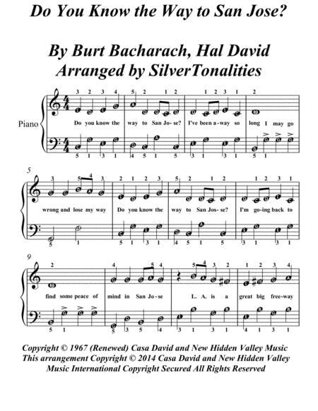 Free Sheet Music Do You Know The Way To San Jose Easy Piano Sheet Music