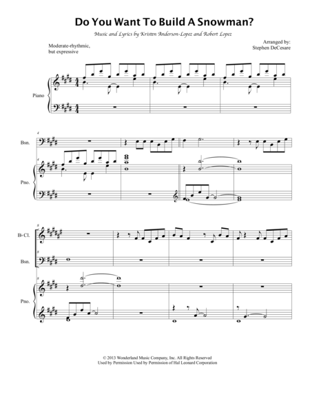 Do You Want To Build A Snowman For Woodwind Quartet Sheet Music