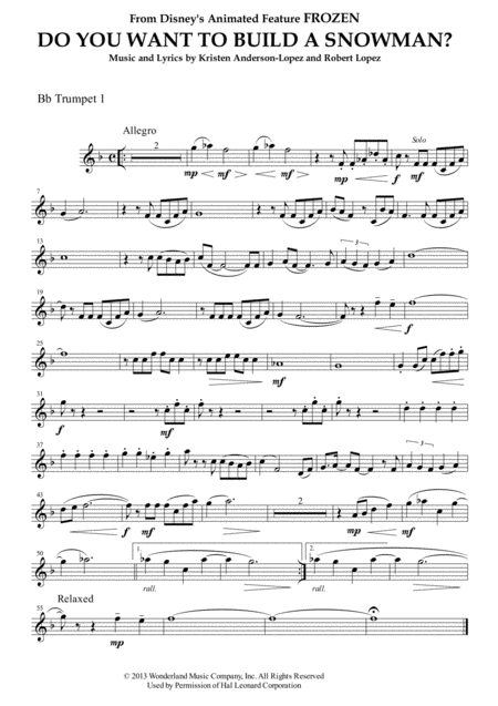 Do You Want To Build A Snowman From Frozen For Brass Quintet Sheet Music