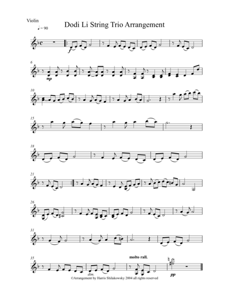 Dodi Li String Trio Arrangement Sheet Music