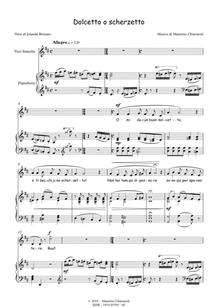 Free Sheet Music Dolcetto O Scherzetto