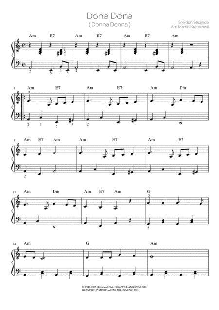 Dona Dona Easy Piano Sheet Music