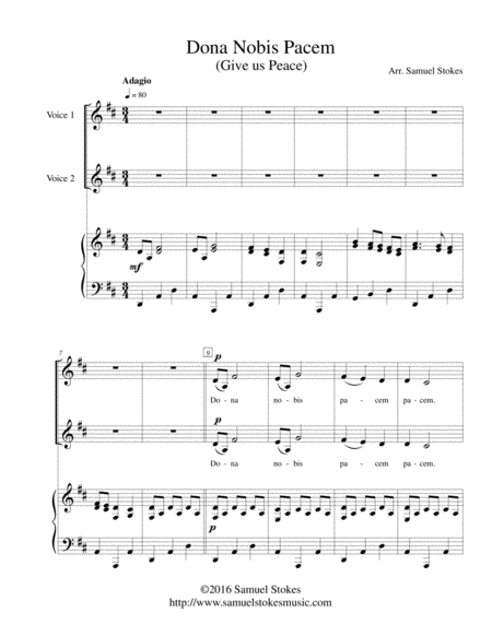 Dona Nobis Pacem Give Us Peace For 2 Part Choir With Piano Accompaniment Sheet Music