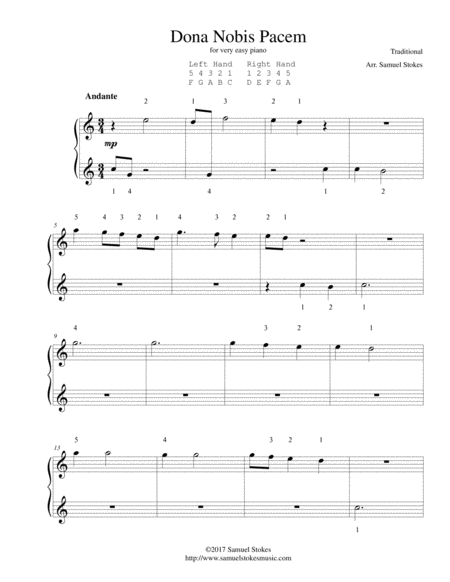 Free Sheet Music Dona Nobis Pacem Give Us Peace For Very Easy Piano