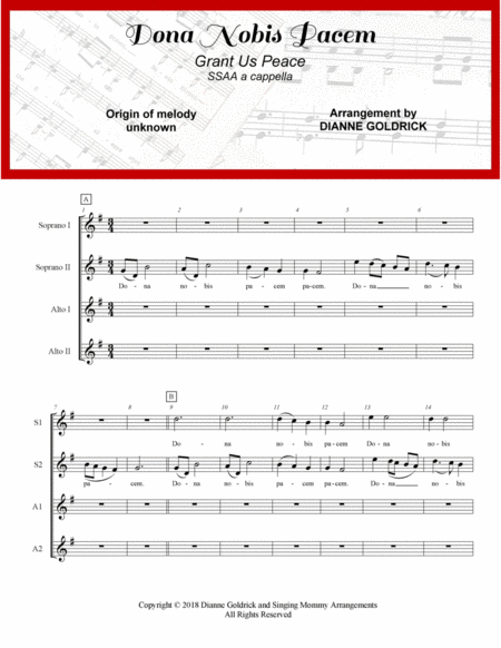 Free Sheet Music Dona Nobis Pacem Ssaa A Cappella