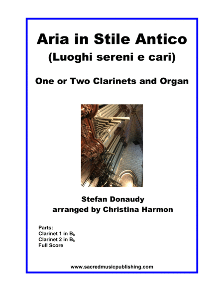 Donaudy Aria In Stile Antico Luoghi Sereni E Cari For One Or Two Clarinets And Organ Sheet Music