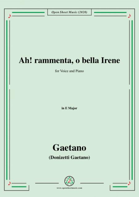 Donizetti Ah Rammenta O Bella Irene In E Major For Voice And Piano Sheet Music