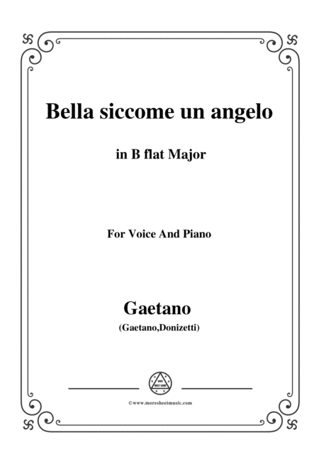 Donizetti Bella Siccome Un Angelo In B Flat Major For Voice And Piano Sheet Music