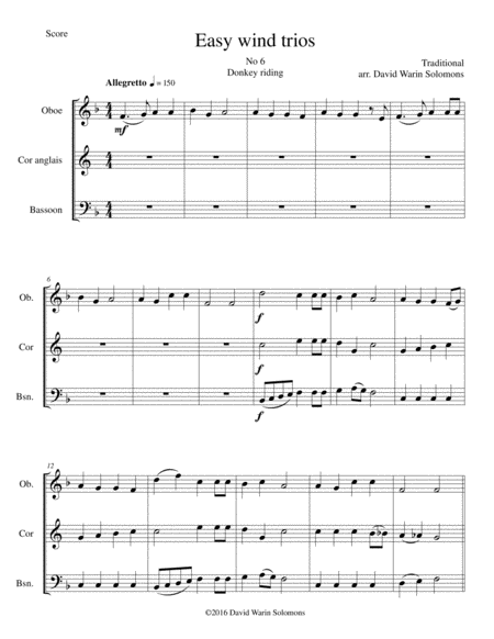 Free Sheet Music Donkey Riding For Double Reed Trio Oboe Cor Anglais Bassoon