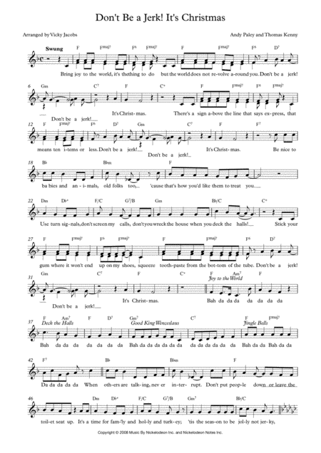 Free Sheet Music Dont Be A Jerk Its Christmas Leadsheet For Singalongs