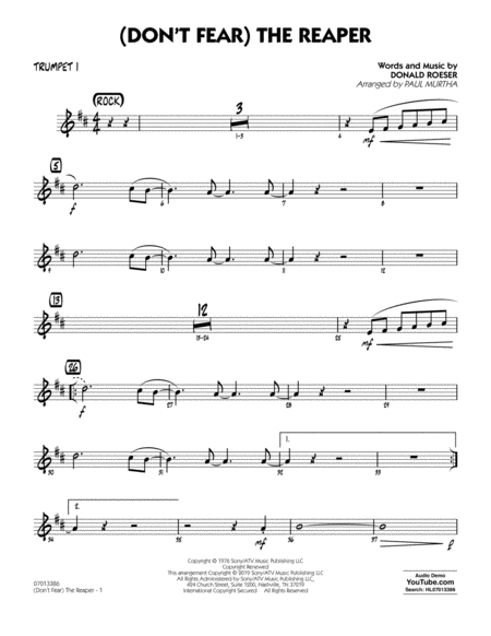 Dont Fear The Reaper Arr Paul Murtha Trumpet 1 Sheet Music