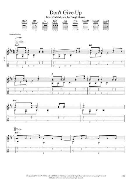 Dont Give Up Peter Gabriel For Solo Fingerstyle Guitar Sheet Music