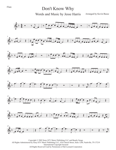 Free Sheet Music Dont Know Why Flute