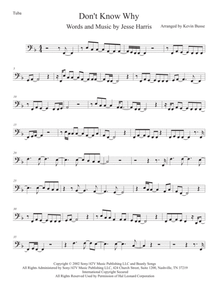 Dont Know Why Tuba Sheet Music