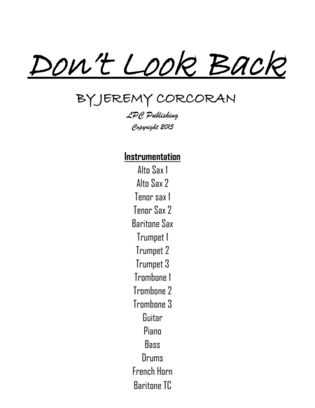 Dont Look Back For Jazz Band Sheet Music