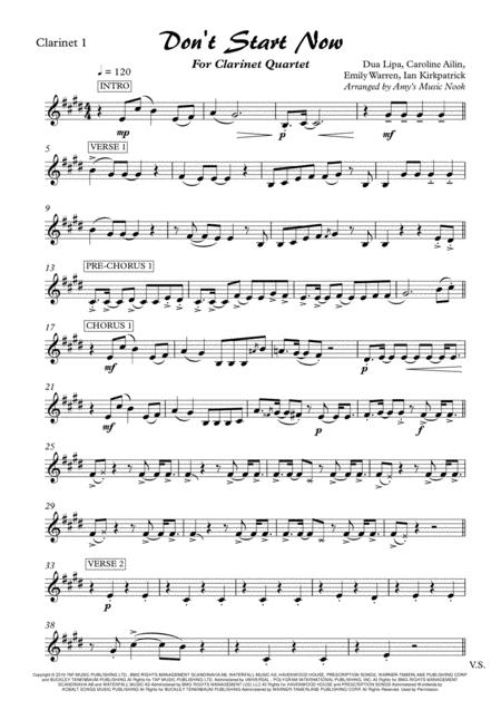 Dont Start Now Dua Lipa For Clarinet Quartet Sheet Music