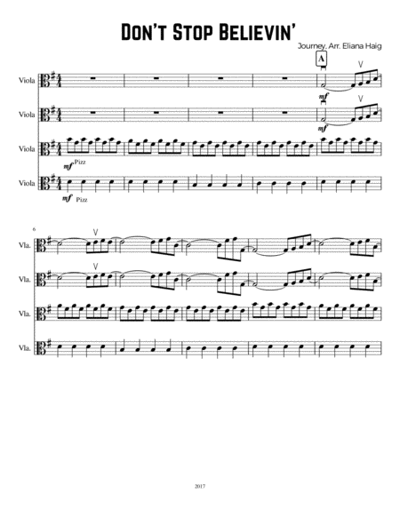 Dont Stop Believin For Viola Ensemble Or Viola Quartet Sheet Music