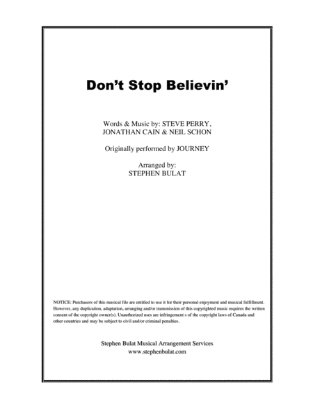 Dont Stop Believin Journey Arranged For String Quartet Sheet Music