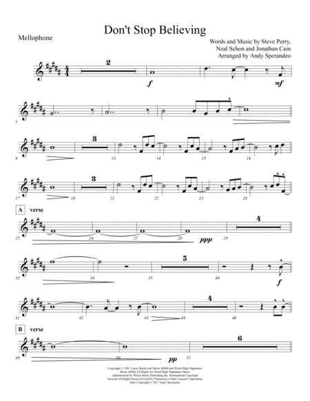 Free Sheet Music Dont Stop Believin Mellophone