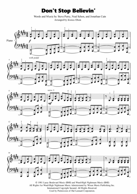 Dont Stop Believin Talent Show Series For Solo Piano Sheet Music