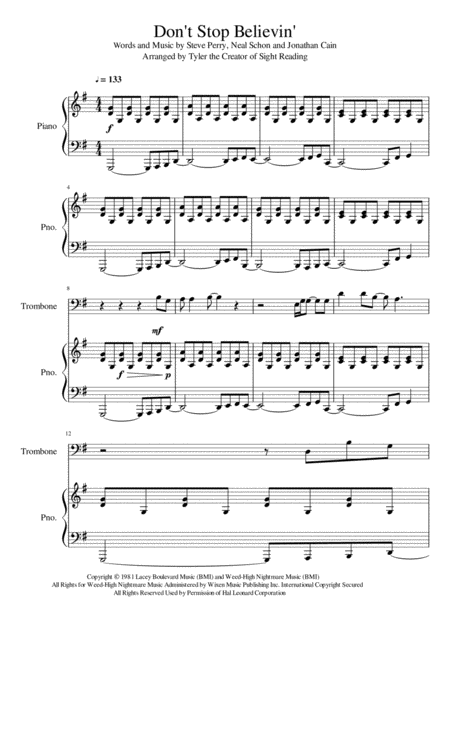 Dont Stop Believin Trio Sheet Music