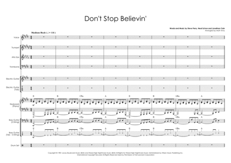 Free Sheet Music Dont Stop Believin Vocal With Rhythm Section And Horns