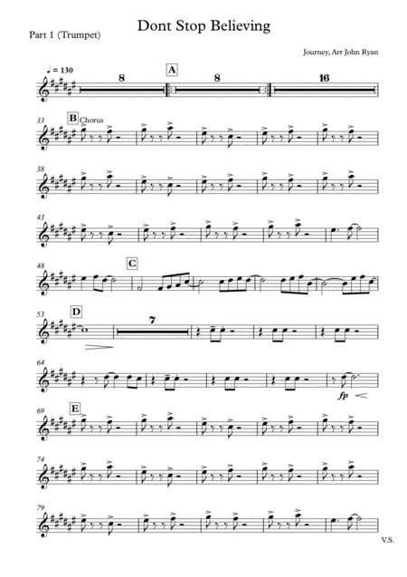 Dont Stop Believin Wedding Band Arrangement Horns Rhythm Sheet Music