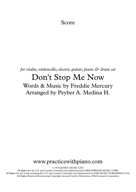 Free Sheet Music Dont Stop Me Now By F Mercury For Violin Violoncello Electric Guitar Piano Drum Set