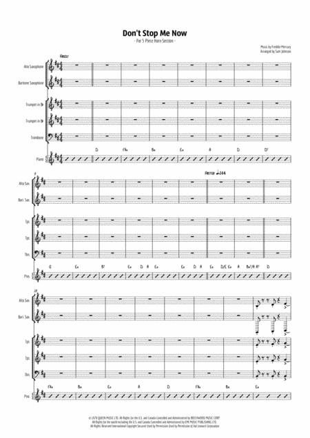 Dont Stop Me Now Horn Brass Section Sheet Music