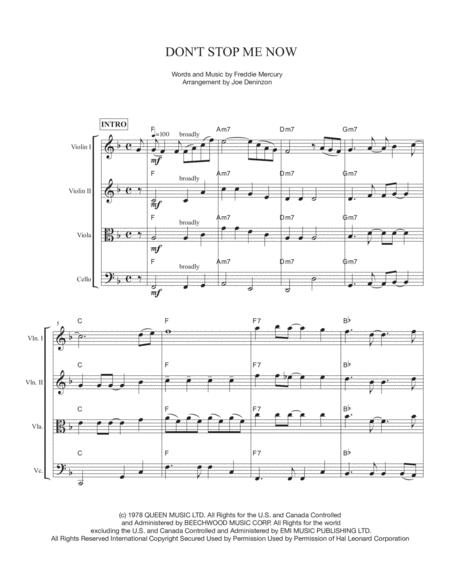 Dont Stop Me Now String Quartet With Chord Changes Sheet Music