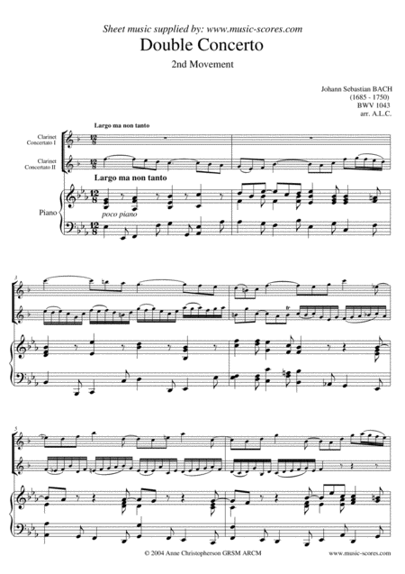 Double Concerto 2nd Movement 2 Clarinets Lower Piano Sheet Music