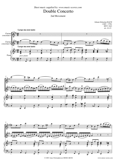 Free Sheet Music Double Concerto 2nd Movement 2 Clarinets Piano