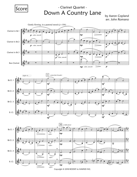 Down A Country Lane Clarinet Quartet Sheet Music