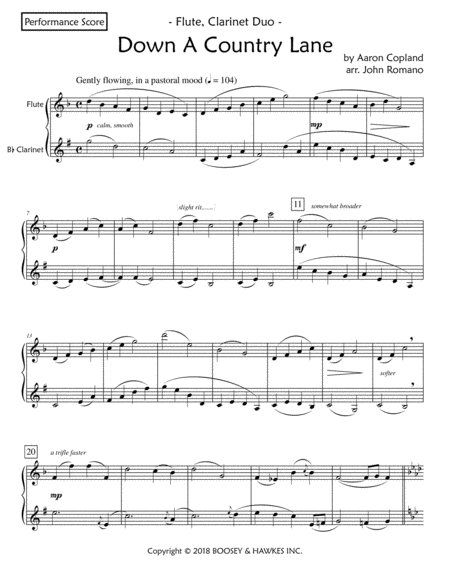 Free Sheet Music Down A Country Lane Flute Clarinet Duet