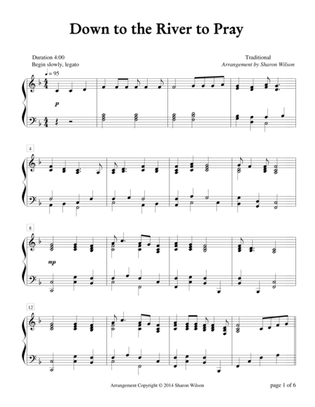 Free Sheet Music Down To The River To Pray Piano Solo