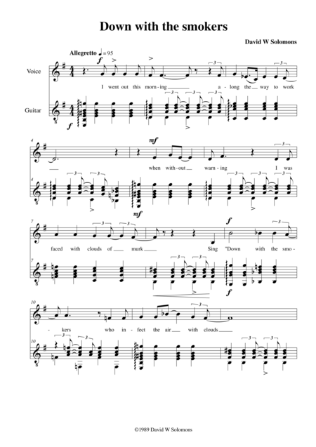 Free Sheet Music Down With The Smokers For Voice And Guitar