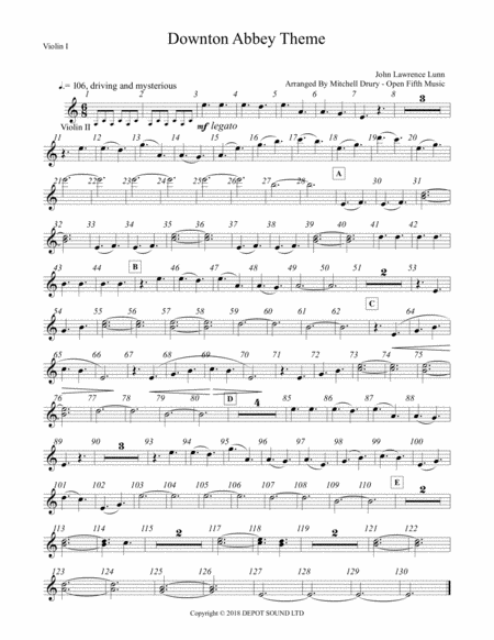 Free Sheet Music Downton Abbey Theme