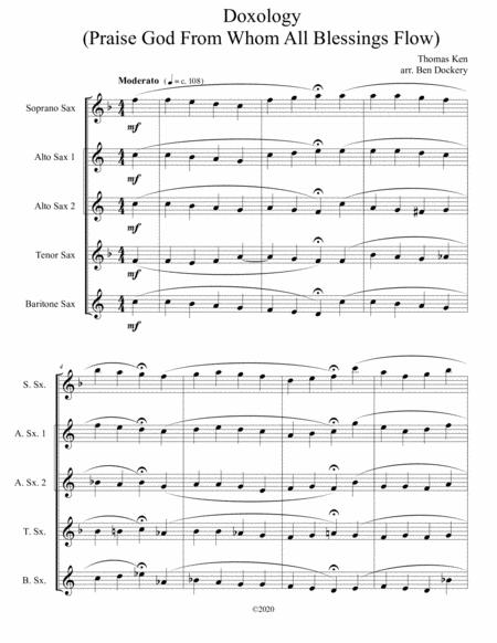 Doxology Jazz Harmonization For Sax Quintet Quartet Praise God From Whom All Blessings Flow Sheet Music