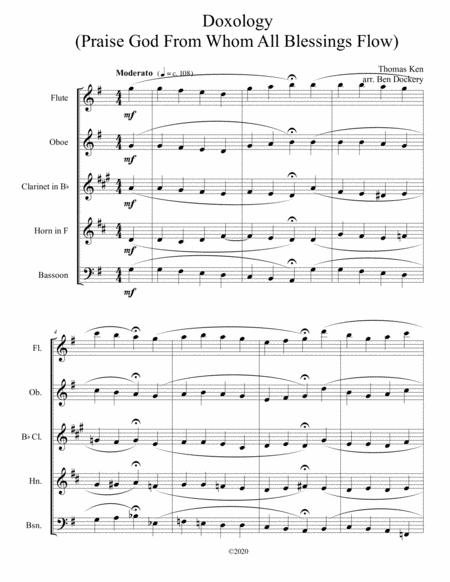 Free Sheet Music Doxology Jazz Harmonization For Wind Quintet Praise God From Whom All Blessings Flow