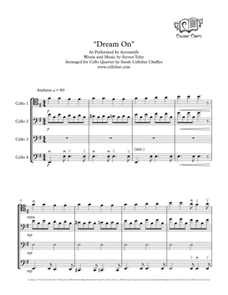 Free Sheet Music Dream On Cello Quartet Aerosmith Arr Cellobat