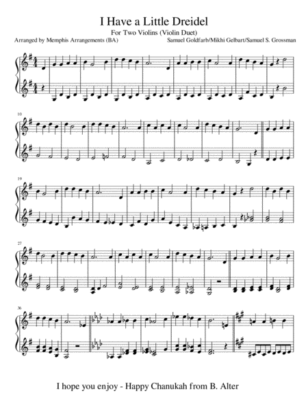 Dreidel Song Violin Duet Sheet Music