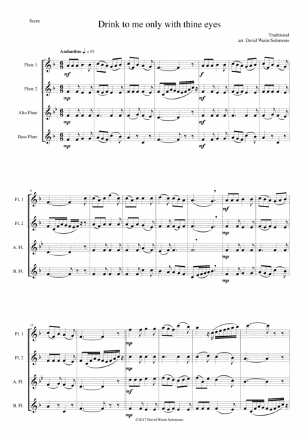 Free Sheet Music Drink To Me Only With Thine Eyes For Flute Quartet 2 Flutes Alto Flute Bass Flute