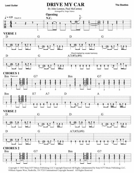 Free Sheet Music Drive My Car Guitar Tab