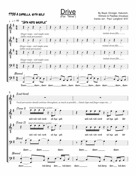 Drive Ttbb Acappella Sheet Music